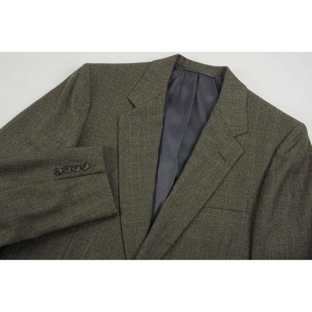 Vintage Hickey Freeman Mens 42L Brown Worsted Wool Herringbone Windowpane Blazer